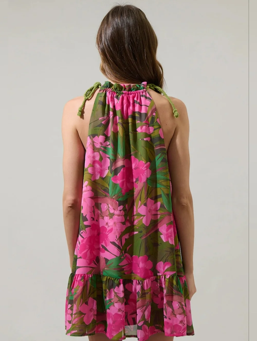 Sugarlips Pink & Green Tropical Halter Mini Dress - Picture 2 of 11
